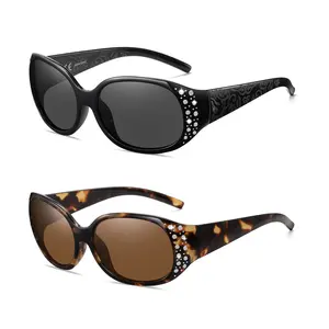 Wzerry Polarized Sunglasses for Women, Rhinestone Wrap Around Sunglasses Trendy Bling Sunglasses UV400 Protection for Driving