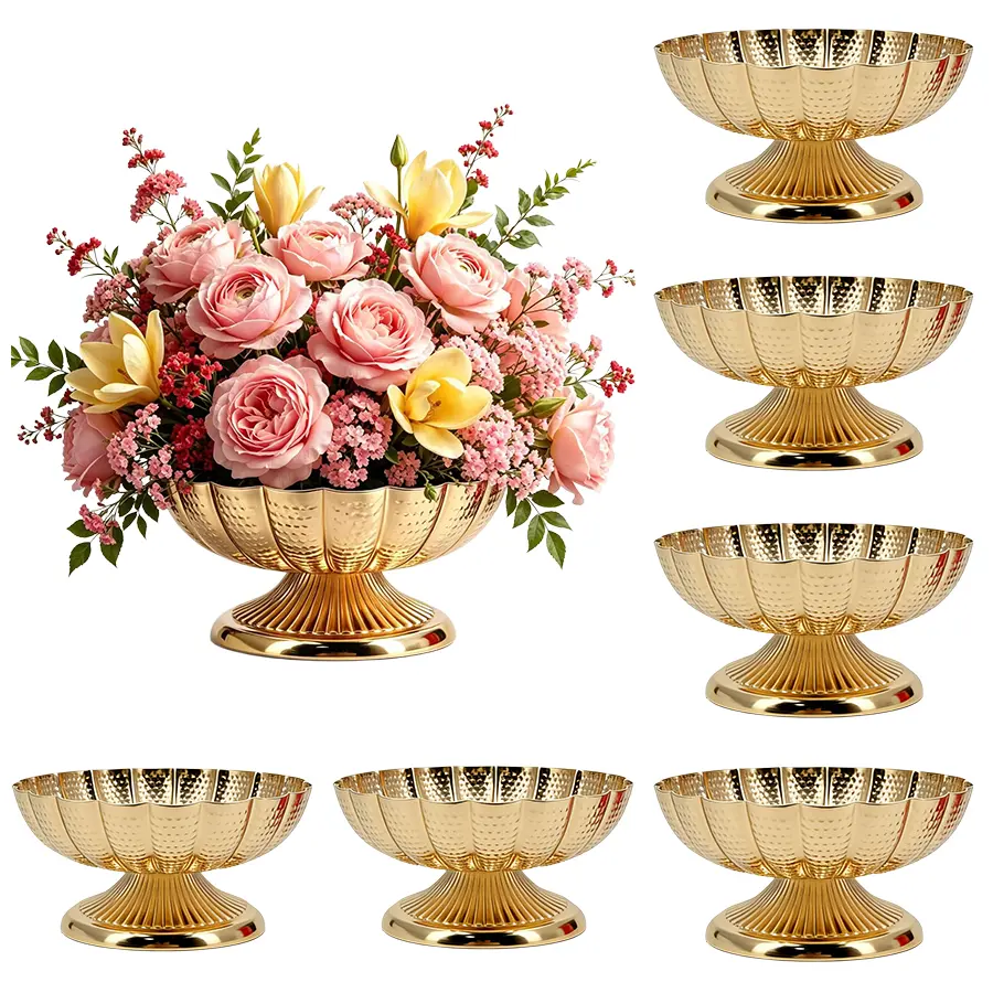 2/4/6Pcs Metal Compote Bowl Vase, Hammered Pedestal Flower Bowl, Decorative Urn Vase for Wedding Table Centerpiece, Party, Banquet, Christmas, Fall, Halloween, Home Decor, Flowers Not Included