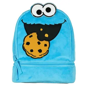 Sesame Street Lunch Bag Plush Cookie Monster Insulated Dual Compartment Tote 10"