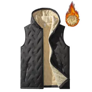 Men's Beige Faux Wool Lined Thermal Gilet with Zipper Pockets for Cozy Everyday Wear - Stylish & Practical Knitting Tops