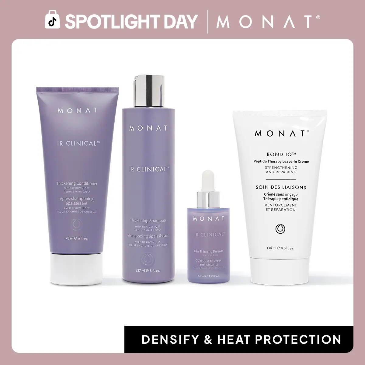 MONAT IR Clinical Hair Thinning Defense System + Bond IQ Peptide Therapy Leave-In Crème | Strengthening & Hair Thinning Defense Support Set Hair Treatment Solution Hair Care Essence Hair Scalp Moisturizer Repair