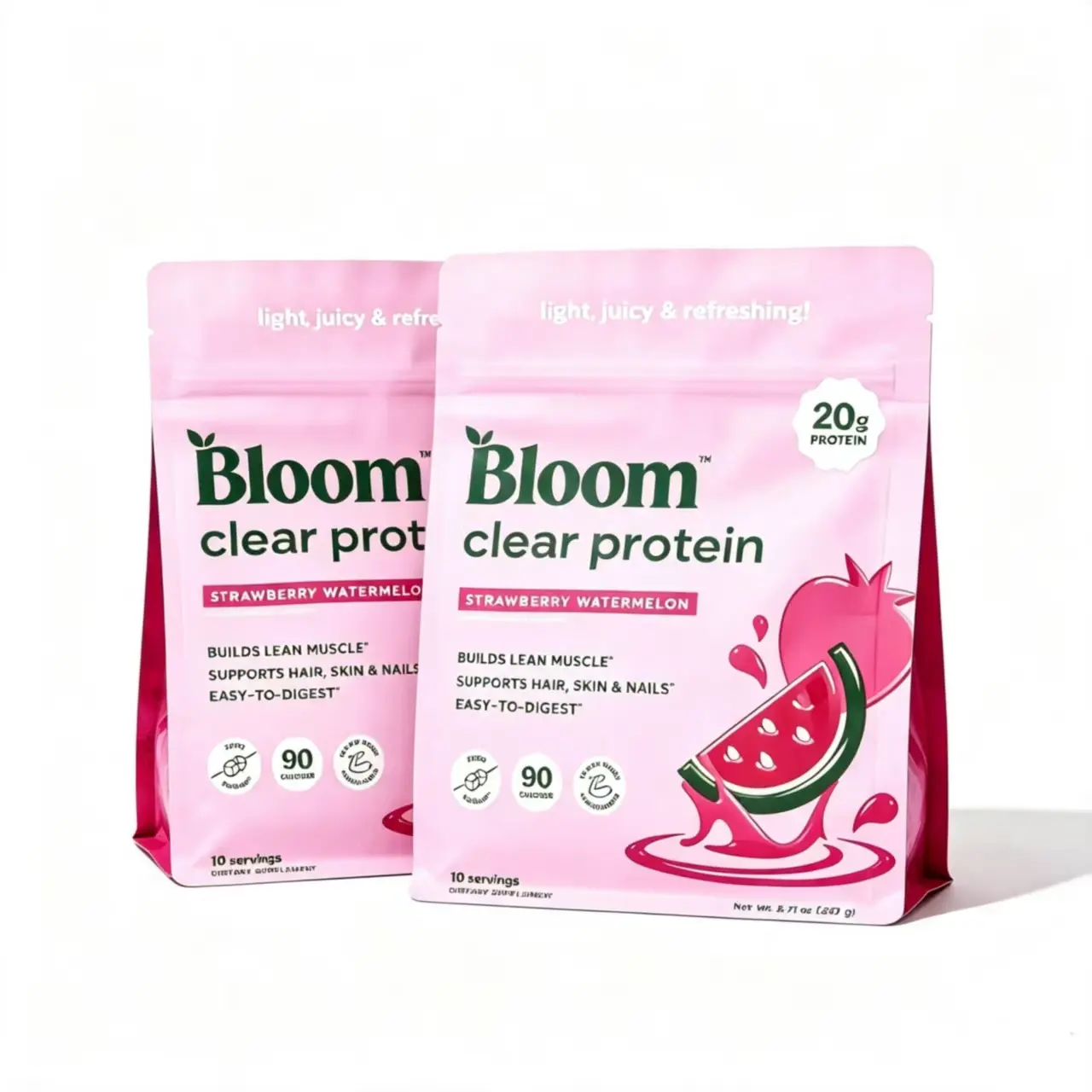 Bloom Nutrition Clear Protein Powder, Strawberry Watermelon Flavor, 20g Whey Collagen Protein, Zero Sugar, 90 Calories, 10 Servings