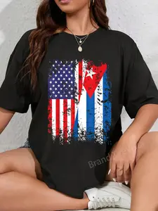 100% Cotton Unisex Cuban American Outfits & Accessories Cuban American USA Cuba Flag T-Shirt