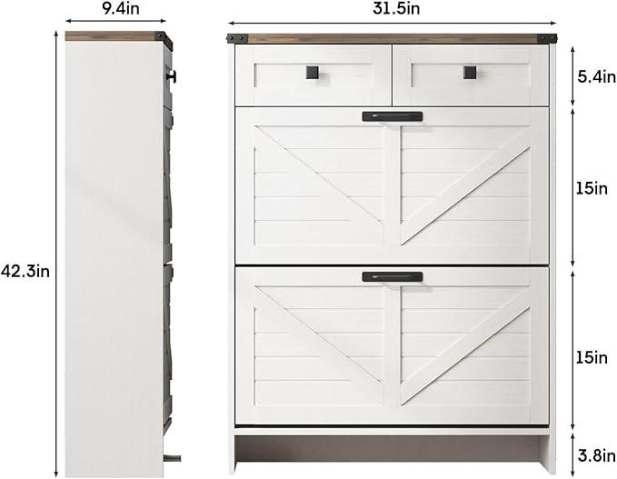 Vabches Shoe Storage Cabinet with 2 Flip Drawers & 2 Drawers,Shoe Cabinet Storage with Legs for Entryway,Freestanding Shoes Organizer Cabinet,Farmhouse Slim Shoe Cabinet Vabches Shoe Storage Cabinet with 2 Flip Drawers & 2 Drawers,Shoe Cabinet Storage with Legs for Entryway,Freestanding Shoes Organizer Cabinet,Farmhouse Slim Shoe Cabinet