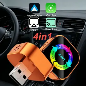 2026 New 4-in-1 CarPlay Wireless Adapter - iPhone/Android Compatible | Fast Connection, Hands-Free Calling, AirPlay, Mirror Link, Netflix, Youtube type-c adapter Bluetooth 5.0 fast transmission, ultra-HD stereo sound, Car Connectivity Adapter