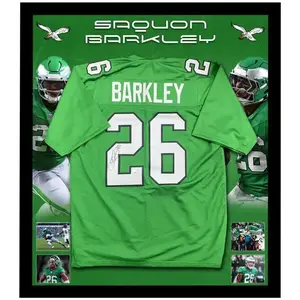 Poster – SAQUON BARKLEY Signed & No No Frame Philadelphia Eagles Throwback Jersey (Beckett Hologram)