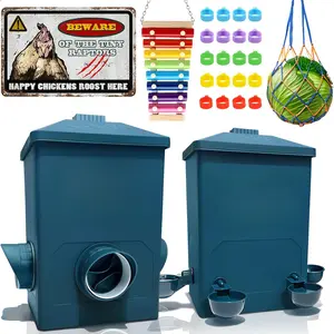 Automatic Port Chicken Feeder and Cup Waterer Set - Chicken Coop Accessories, No Waste Poultry Feeder, 3 Gallon/16 Pounds
