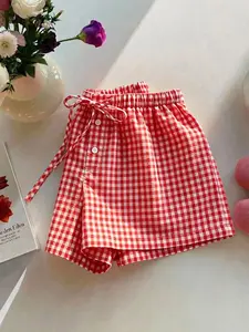 Red and white checkered shorts - women's lace up Drawstring casual shorts, retro checkered daily summer bottoms # checkered shorts # casual home wear # summer shorts # pajama shorts # cute and fashionable
