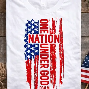 One Nation Under God Patriotic T-Shirt with American Flag Design and Psalm 27:1 Text