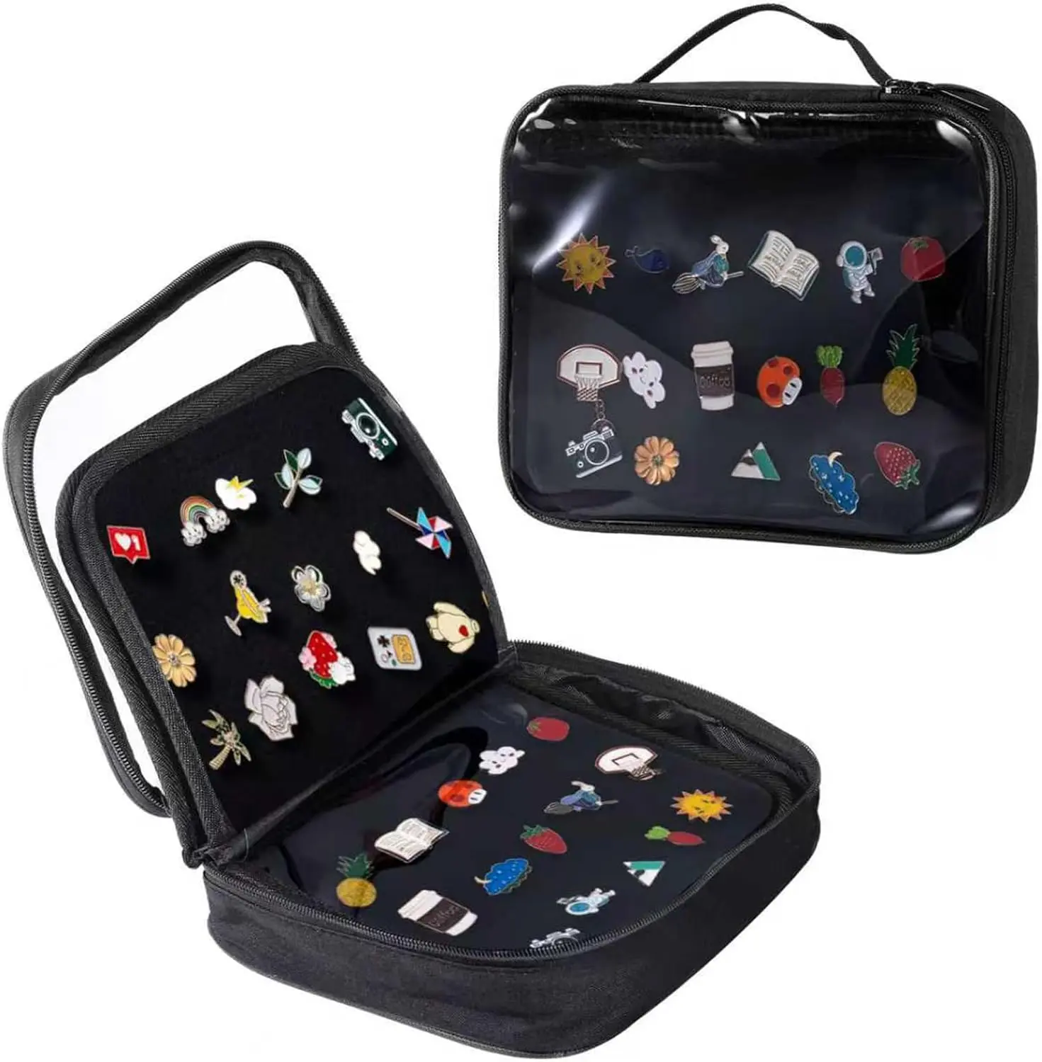 Pin Books For Collectors, Enamel Pin Display Pages Pin Carrying Case, 6 Pages Travel Brooch Pins Display Bag with Protective Film, Handles