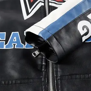 Blue Black White Block Men's Racing Skin Jacket - Motorcycle Jacket, with Racing Style Design with Streetwear Brand Design