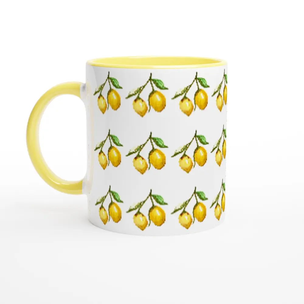 Watercolor Lemon 11 oz Ceramic Coffee Mug | Shylon’s Boutique Arts Drinkware Glossy Beverage Cup Reusable Washable Printed