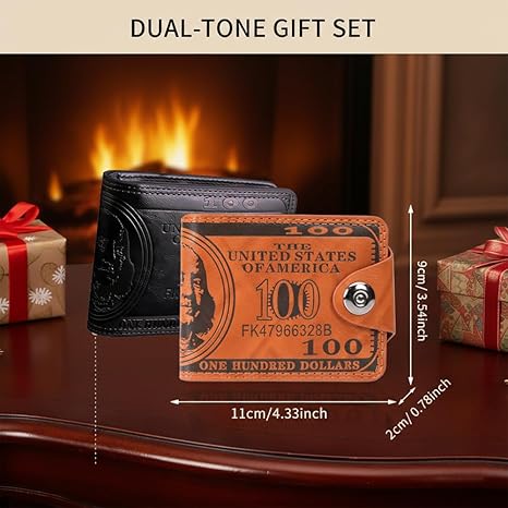 Wallet for Men Minimalist Us Dollar Bill Leather Wallet Credit Card Photo Holder Money Bifold Safe Purse With Magnetic Buckle(Dark brown)