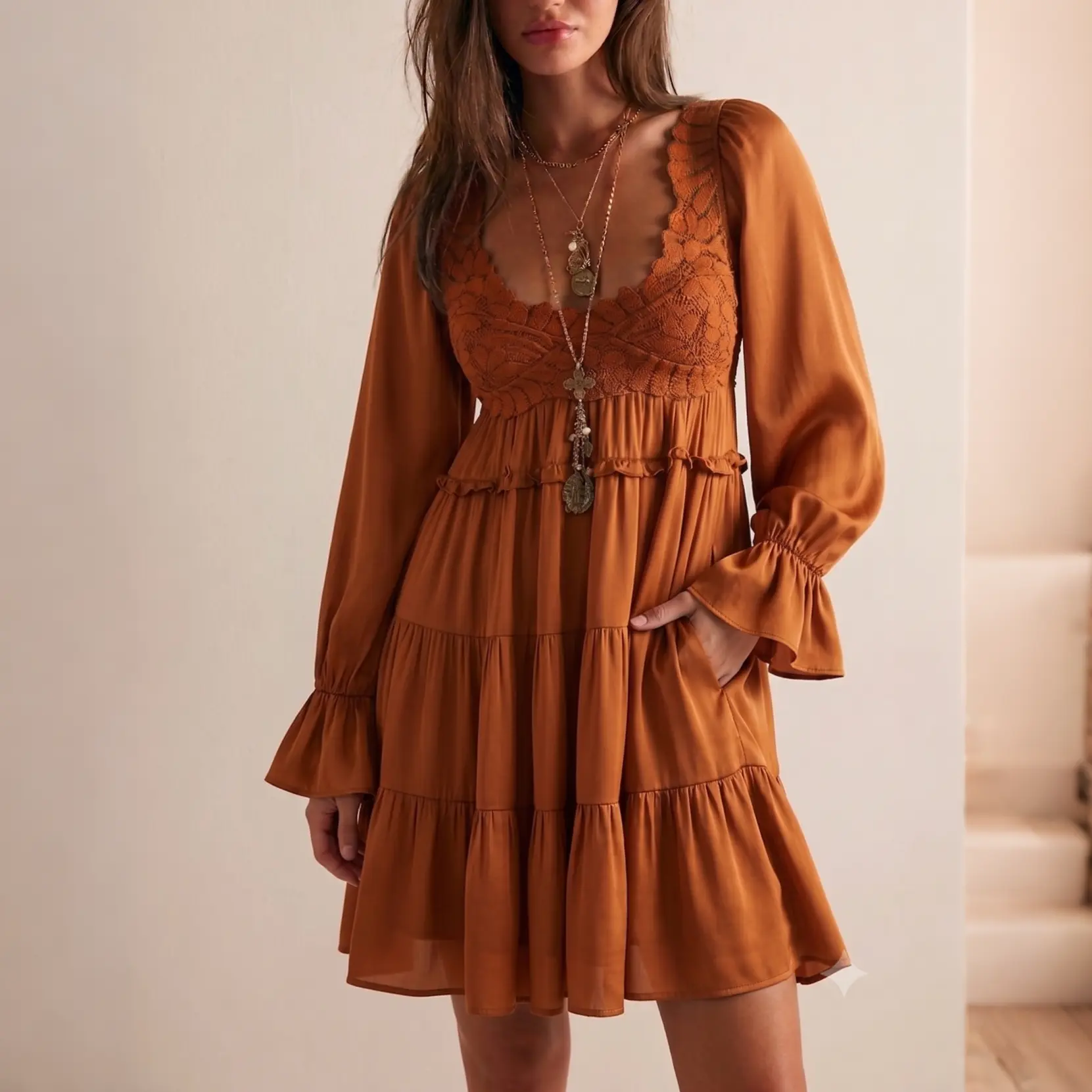 Women's Casual Empire Waist Babydoll Dress - High Draping Texture Blend Fabric, Retro Look, Daily Wear for Date, Vacation