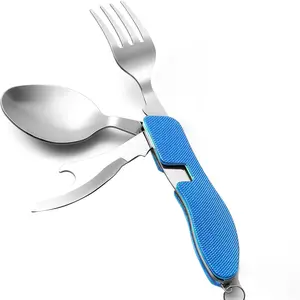 【SummerVibes】4-in-1 Portable Stainless Steel Cutlery with Fork, Spoon, Knife, and Bottle Opener 【TikTokShop Black Friday】-Uhair- Lightweight, Detachable, and Durable Camping Silverware for Outdoor Events and Adventures