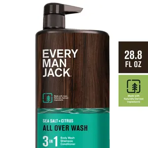 Every Man Jack Men'S Hydrating 3 in 1 Body Wash, Shampoo, and Conditioner, Sea Salt + Citrus, 28.8 Oz Every Man Jack