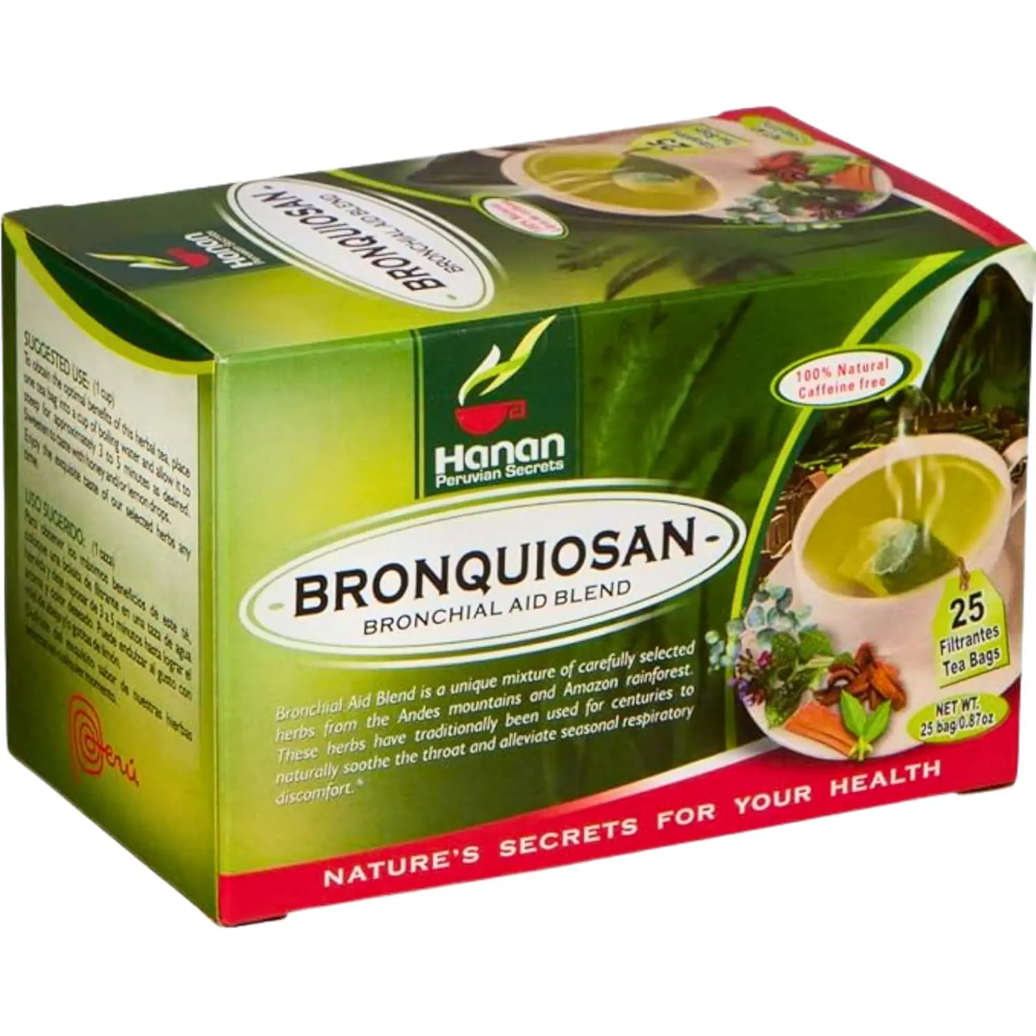 Wellness 25 Tea Bags  Bronquiosan for Respiratory Lung Health Blend Dried Eucalyptus Leaves, Cat's Claw Herbal Supplement, Lungwort Herb from Peru