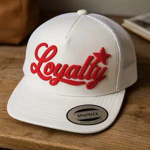 Loyalty Snapback Hat White Mesh Cap with Red Embroidered Logo Authentic Snapback Closure Versatile Comfortable Fit Easy to Match