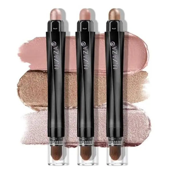 LUXAZA PRO Brown Eyeshadow Stick Makeup Set 3PCS, Neutral Shimmer And Matte Cream Eye Shadow Palette, Metallic Bronze Smoky Eyeliner Brightener Crayon Pencil Kit, Ideal Gift for Women -Rosewood Bloom