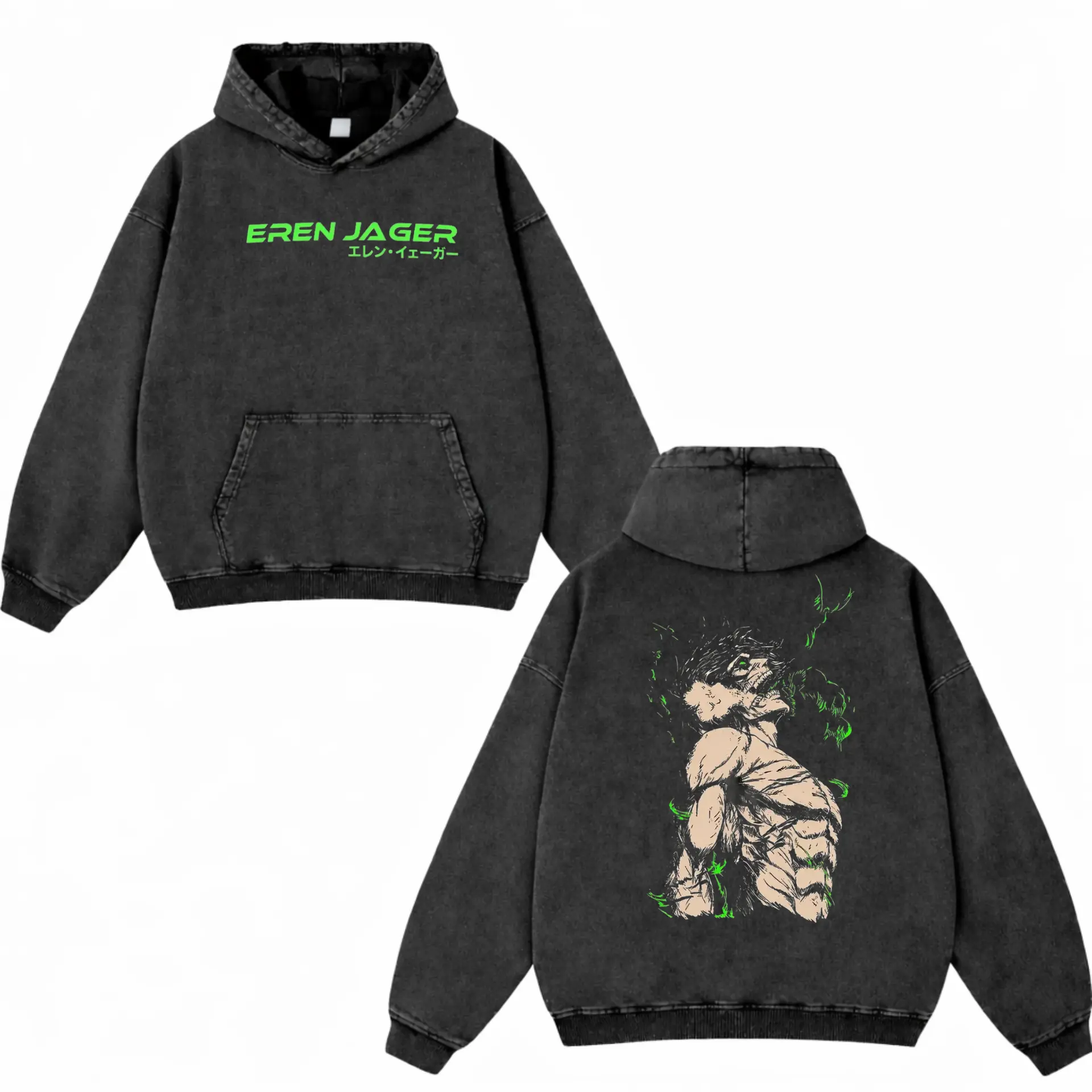 Eren Yeager Oversized Washed Hoodie, Attack on Titan Anime Shirt, Anime Y2K Graphic Apparel