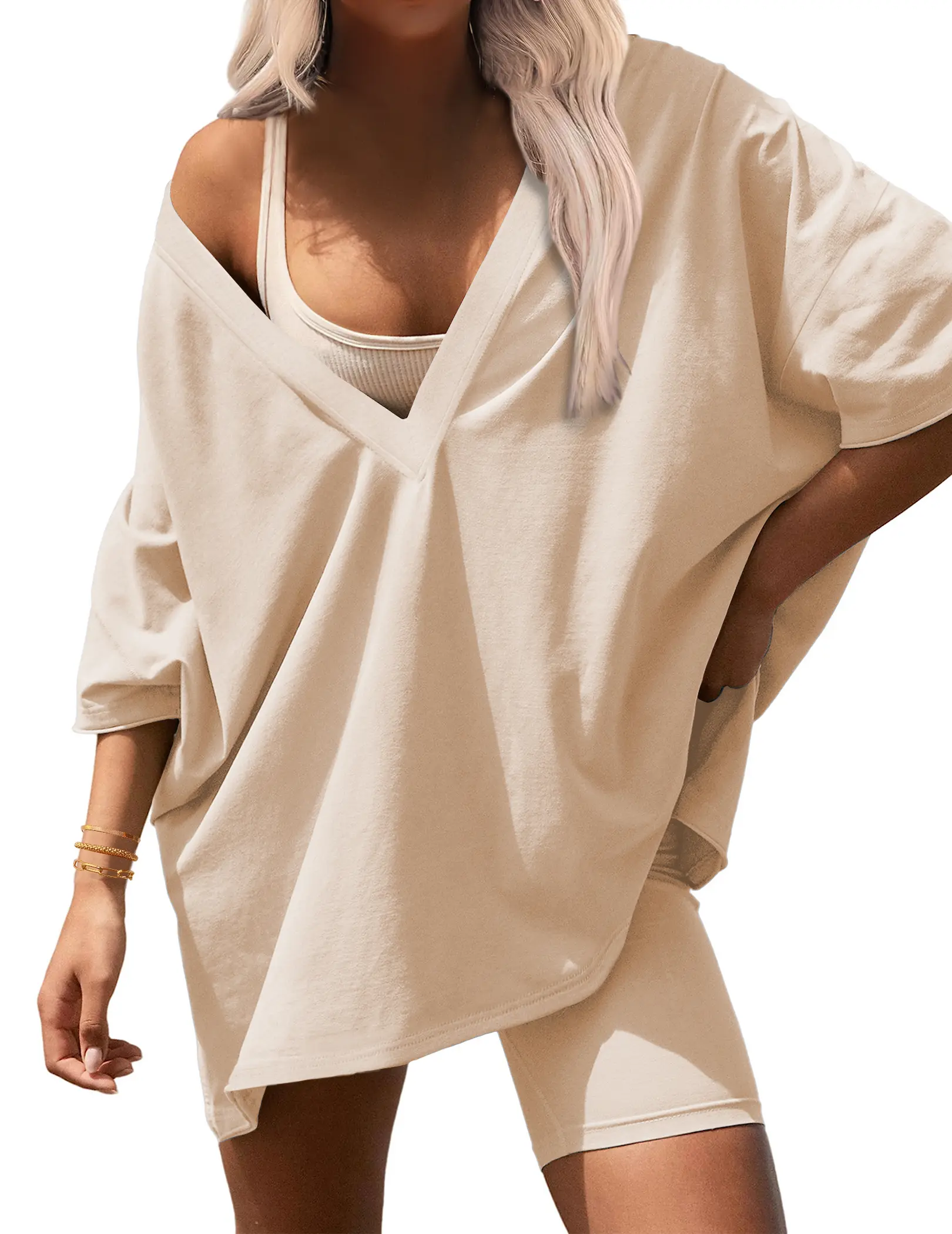 EKOUAER Women's 2-Piece Oversized Tshirt Tracksuit Matching Set, Soft Women's Clothes with Shorts, Beach Outfit Option, S-XXL, 2 Piece Sets