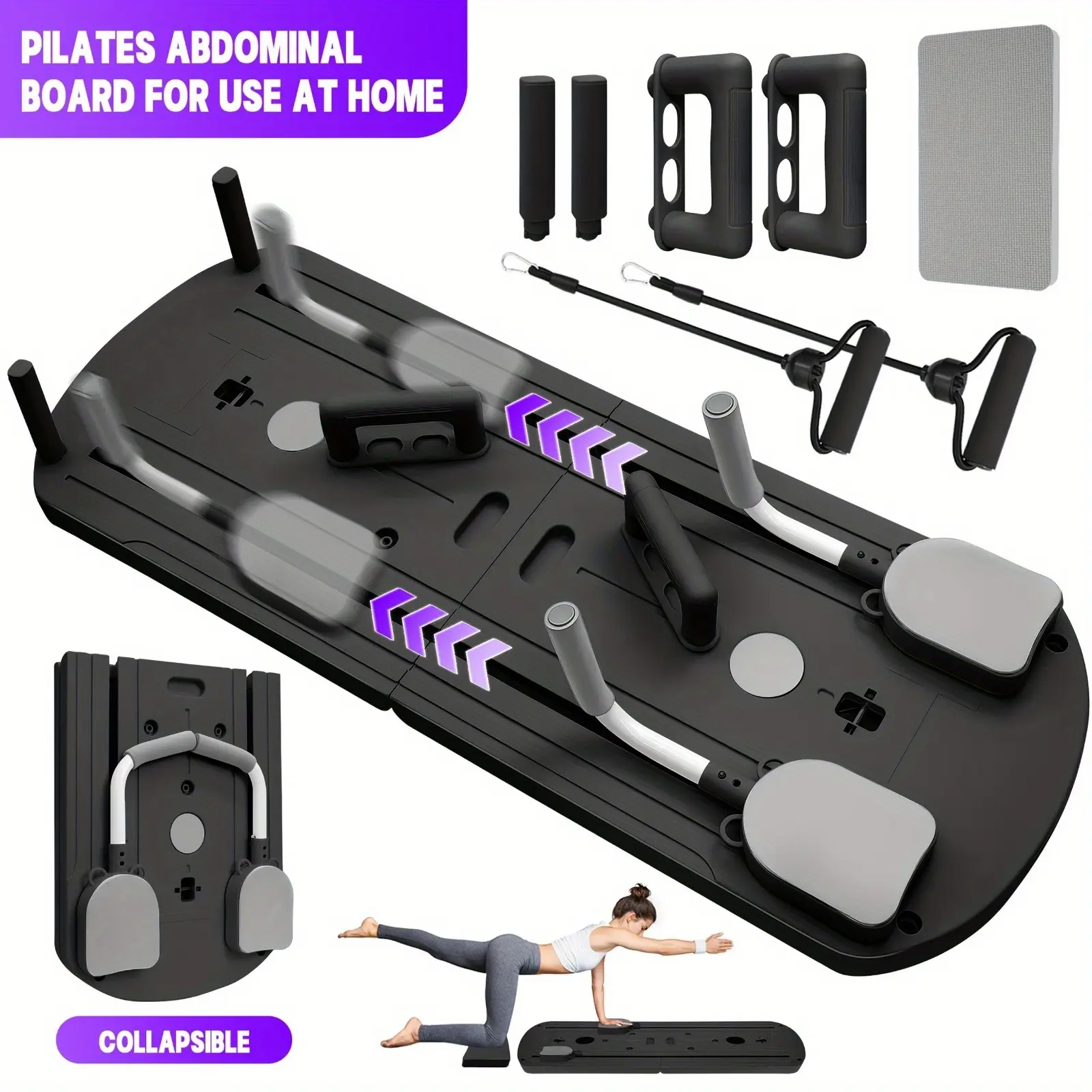 8-in-1 multifunctional folding stretch board, training board set with resistance bands, home fitness, push-up training. Multiple training methods, can be used for abs, biceps, triceps, and full-body core strength exercises. Foldable design, space-saving,