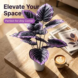 Artificial Purple Hosta Plant 12 Heads 21.65in - Lifelike Vibrant Fake Foliage | No Maintenance Decorative Leaves for Home Office Indoor Outdoor Decor