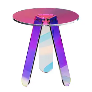 【FathersDayGift】VEVOR Round Iridescent Side Table,  , Acrylic End Table, Clear Rainbow Acrylic Coffee Table for Drink, Food, Snack used in Living Room, Bedroom, and Study