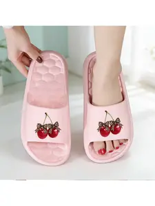 Unisex Cherry Print Slip-on Shoes, Simple Women's Versatile Indoor/outdoor Comfortable Slippers, Women Shoes