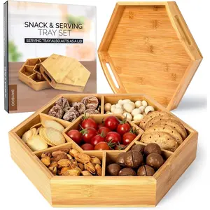 Snack and Serving Tray Set - 13" Divided  Appetizer Platter for Dry Fruit, Nuts, Cheese and Charcuterie (, 13"x11")
