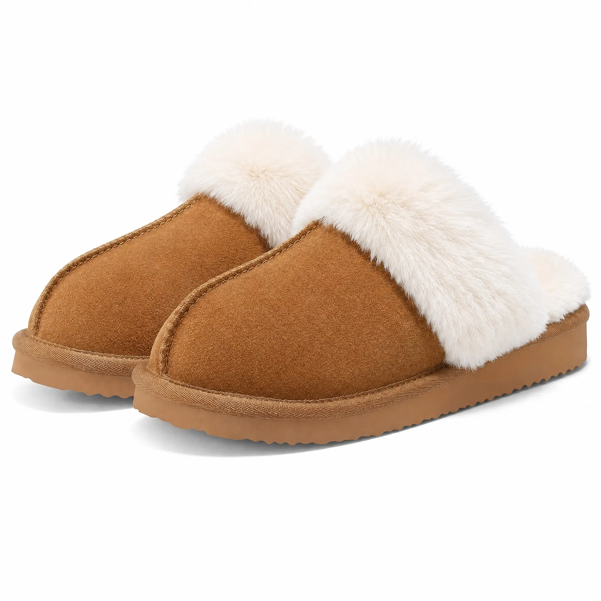 【Litfun】 Women's Soft Polyester Fuzzy Slippers, Cloud Memory Foam Footwear, Thick Soled Waterproof Upper, Non-Slip Platform Short Plush Warm Slides, Autumn Winter Indoor Bedroom & Outdoor Walking Shoes, Gifts for Women