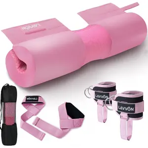 Barbell Squat Pad Set- Nylon Padding AntiSlip- Thick Foam Barbell Pad for Squats Cushion,Lunges&Bar Padding for Hip Thrusts -Standard Olympic Weight Bar Pad (Wrist Straps Weightlifting-Ankle Straps)