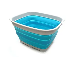 SAMMART 15L (3.9 gallon) Collapsible Dishpan with Draining Plug - Foldable Washing Basin - Portable Dish Washing Tub - Washing Up Bowl - Space Saving Kitchen Storage Tray
