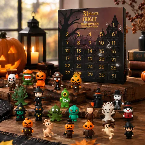 2026 Halloween Countdown Advent Calendar Plastic Gift Box - 31 Nights Blindbags Surprise Set, Random Daily Surprise, 3-5CM Scary Doll Minifigures, Hanging Charms, Mini Decorations, Festive Horror Vibe, Party Essential, Perfect Gift for Horror Lovers