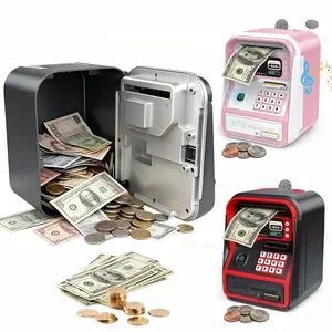 Electronic ATM Piggy Bank with Fingerprint & Password Lock, Auto Bill Slot for Boys/Adults/Kids. Large Capacity for All US Coins, Available in Multiple Colors.