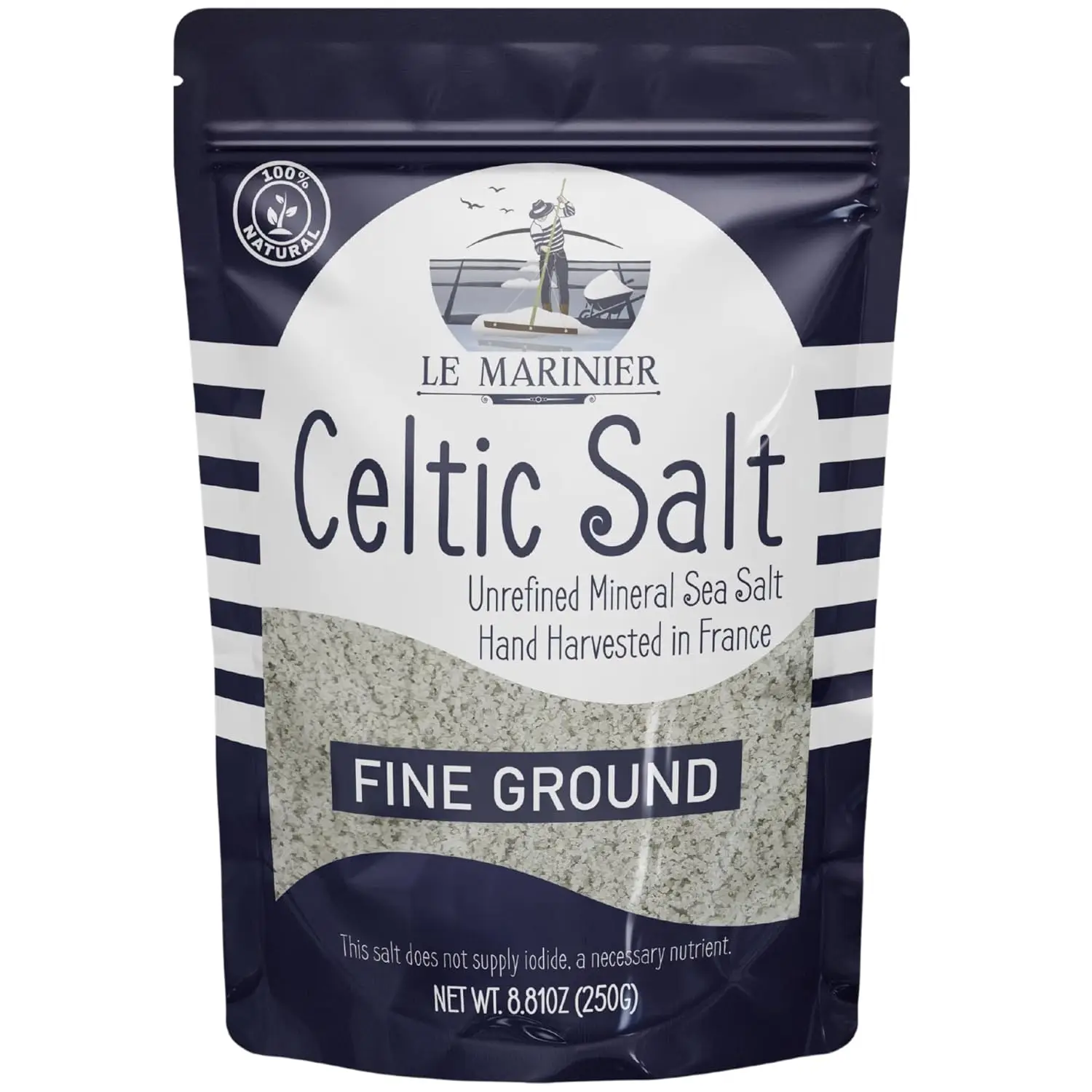 Le Marinier French Sea Salt Fine Ground 8.81oz, Mineral-Rich, Unrefined Sea Salt, 100% Natural, Hand Harvested,Electrolyte, Low Sodium