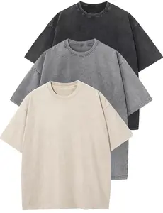 OSACOD 3 Pack Men Oversized T Shirts Cotton Tee Vintage Unisex Short Sleeves Casual Loose Wash Basic Streetwear Baggy Tops