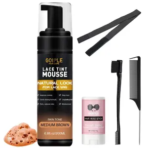 Lace Tint Melting Hair Mousse 6.8 fl oz Lace Tint Mousse for Women Hair Wigs Lace Wigs Toupees and Hairpieces Natural Finishing Lace Color Lace Tint for Wigs Tool Set (Mocha- Medium Brown) rat tail comb Multi-Purpose Care Brush