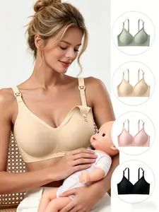 4-Pack Pregnancy Nursing Bras, Quick-Release Latch Front, Soft Comfortable Nylon, Seamless Design, Ideal for New Moms, Postpartum & Night Use
