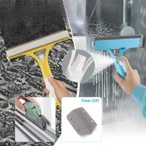 3 in 1 Window Cleaning Scraper with Crack Brush cloth , Squeegee and Scrubber with Spray, Multifunctional Household CleaningTool, Car Windshield Cleaner,Lightweight Silicone Microfber Wipe, Miror Cleaner Glass Sponge Microfiber