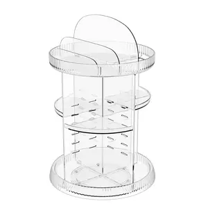 360 Rotating Makeup Organizer For Vanity,Adjustable Spinning Skincare Organizer With Brush Holder and Perfume Organizer,Clear Acrylic Beauty Product Carousel Storage for Dresser or Bathroom Countertop