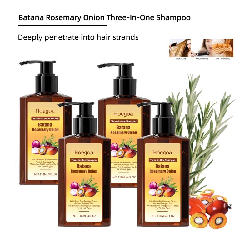 Batana Rosemary Onion Three-In-One Shampoo -- Effectively improves hair quality.Nourishes the scalp and strengthens hair roots.Cleans while maintaining hair moisture.Provides comprehensive care and improves the scalp environment，
