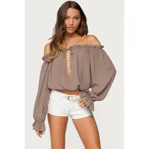 Juna Off Shoulder Ruffle Chiffon Top