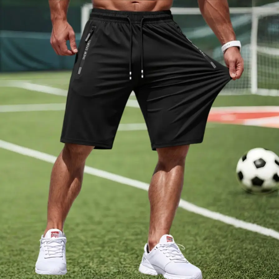 Men's Ice Silk Shorts, Casual High Stretch Quick-Dry Fabric with Drawstring Waist and Zipper Pockets for Gym & Running, Men's Shorts, Performance Fabric Men's Shorts