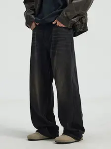 Men's Solid Pocket Straight Leg Relaxed Fit Jeans, Loose Casual Comfy Denim Trousers for Daily Wear, Fashion Men's Bottoms for All Seasons