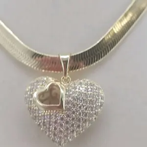 (C26) double side heart pendant and chain 14kgoldplated