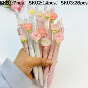 7/17/28pcs Cherry Blossom Design Ballpoint Pens, Creative Neutral Pens, Mixed Colors Set, Smooth Writing, 0.5mm, Office School Supplies, Perfect Gift