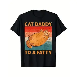 Retro Cat-Themed Pet Mom & Dad T-Shirt - Unisex Black Tee, "Funny Cat Daddy to a Fatty" for Men & Women, Outdoor Shirt for Cat Lovers 67  shirt