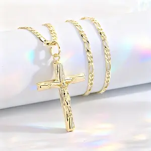 18K Gold-Plated Jesus Cross Pendant Necklace Sacred Hollow Design Durable Religious Accessory for Daily Wear Spiritual Gifts Elegant Prayer Item Faith Gift