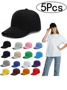5Pcs-Men's Baseball Cap Hard Top All-Seasons Unisex Sun Hat, Sporty Loose-Fitting Plain Design, Multi-Color Options Available